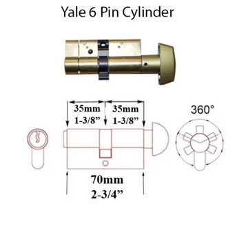 35/35 Euro Profile Cylinder, Anti-Bump, High Security, Yale Key - Satin Brass